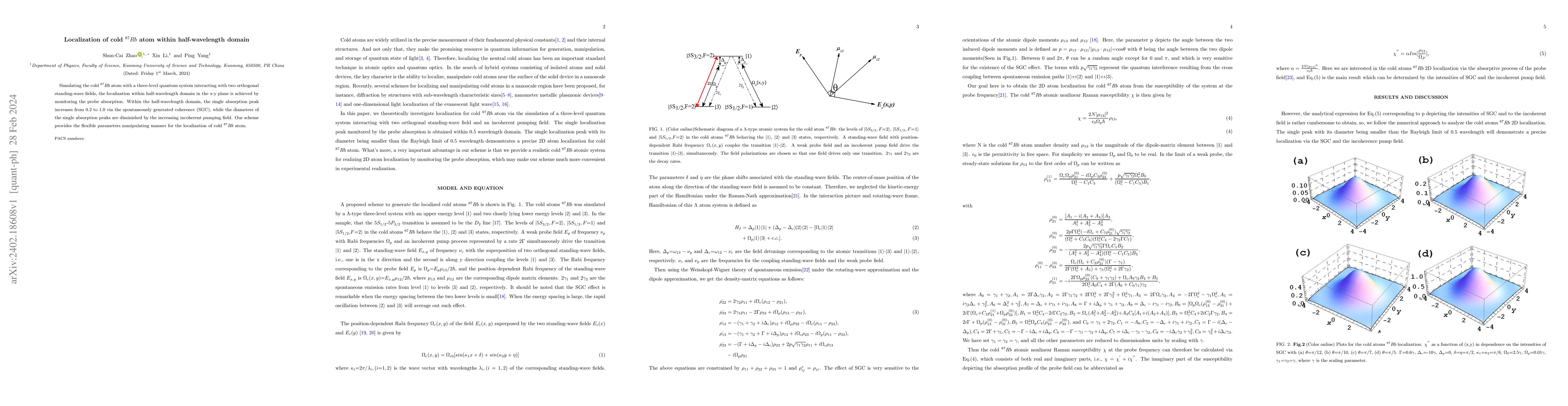Thumbnail for Localization of cold $^{87}Rb$ atom within half-wavelength domain