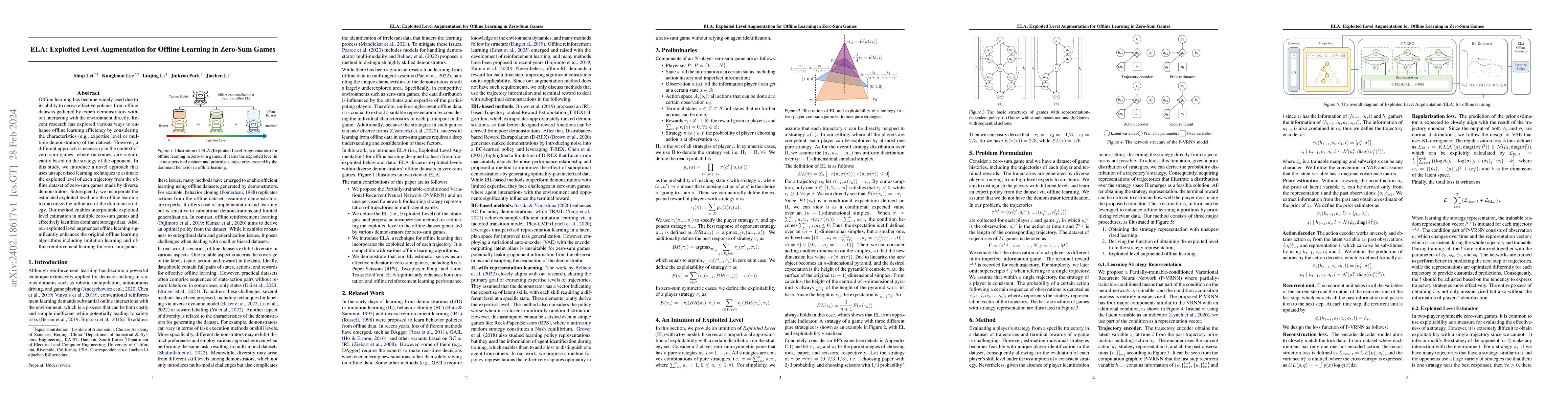 Thumbnail for ELA: Exploited Level Augmentation for Offline Learning in Zero-Sum Games