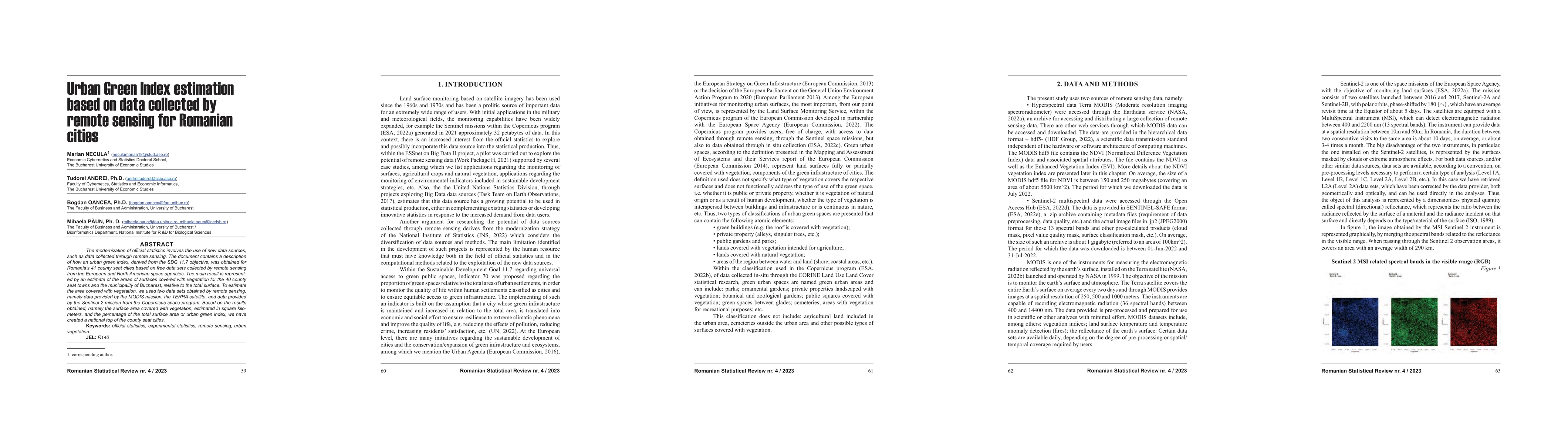 Thumbnail for Urban Green Index estimation based on data collected by remote sensing
  for Romanian cities