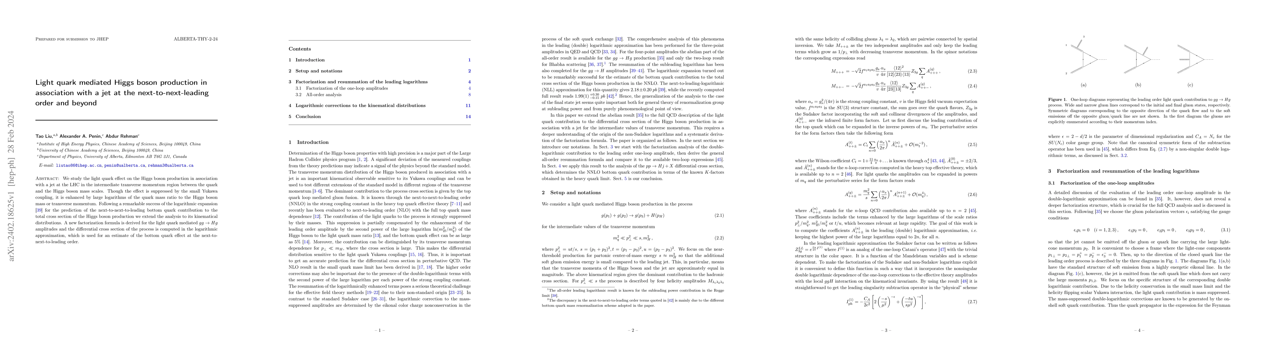 Thumbnail for Light quark mediated Higgs boson production in association with a jet at
  the next-to-next-leading order and beyond