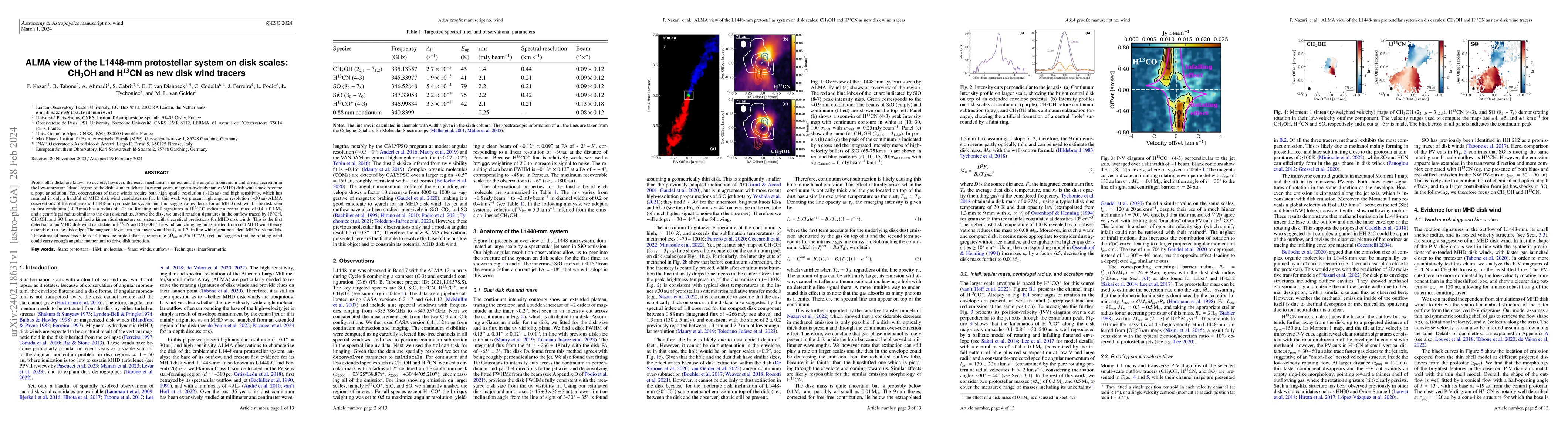 Thumbnail for ALMA view of the L1448-mm protostellar system on disk scales: CH$_3$OH
  and H$^{13}$CN as new disk wind tracers