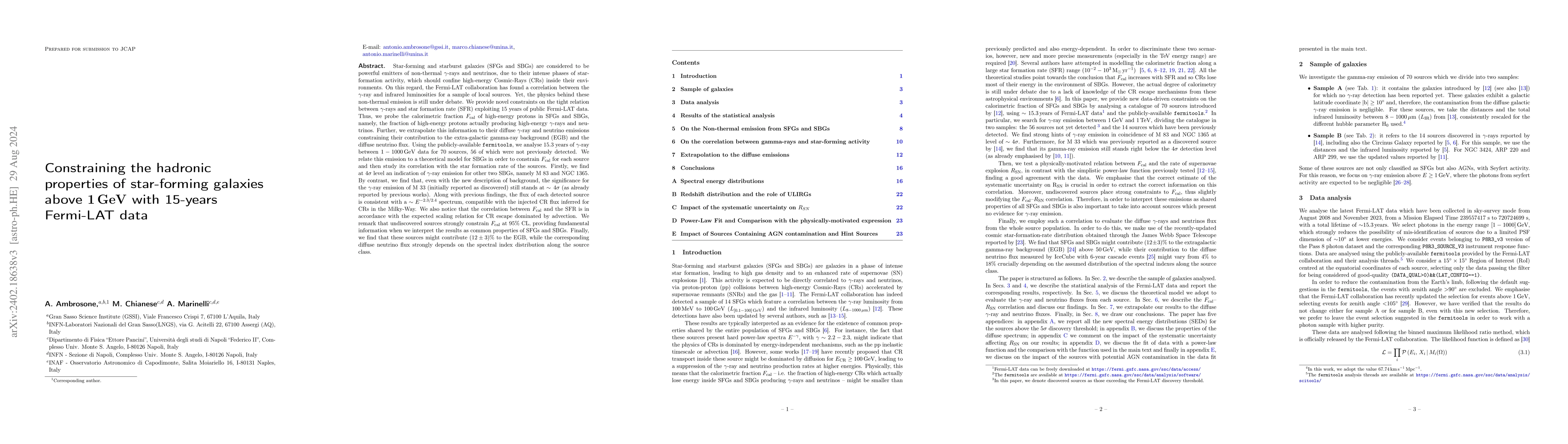 Thumbnail for Constraining the hadronic properties of star-forming galaxies above $1\,
  \rm GeV$ with 15-years Fermi-LAT data
