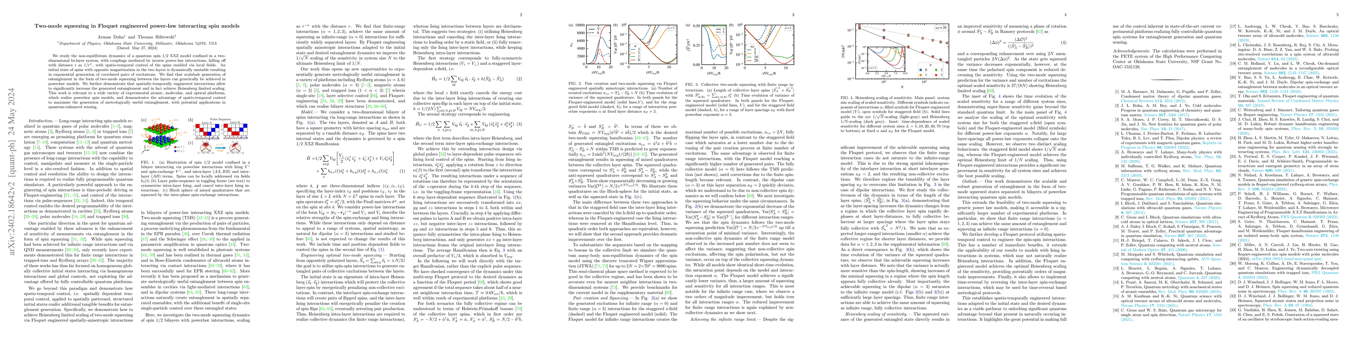 Thumbnail for Two-mode Squeezing in Floquet Engineered Power-law Interacting Spin
  Models