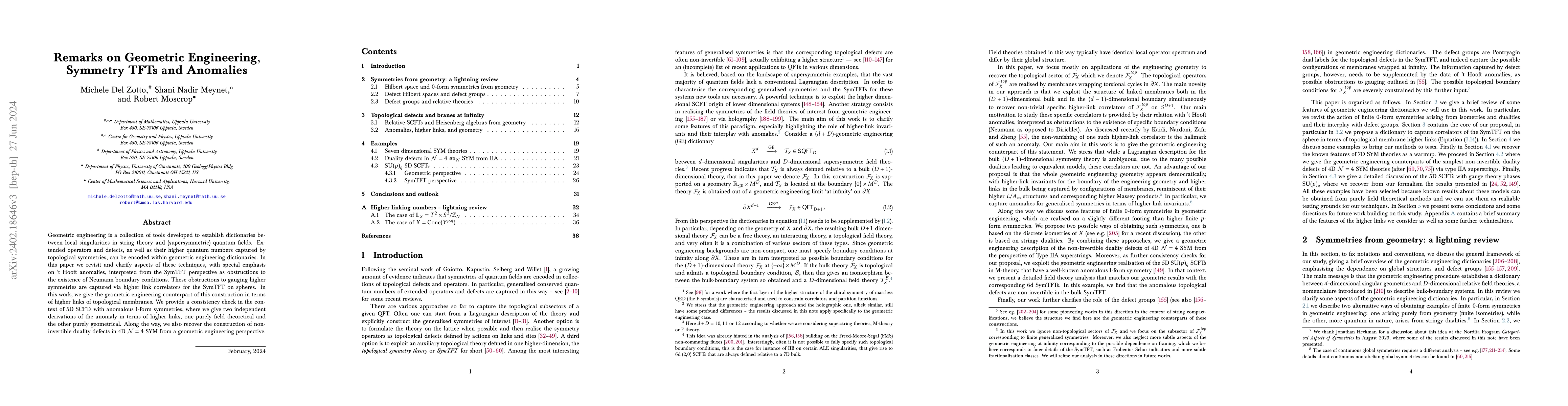 Thumbnail for Remarks on Geometric Engineering, Symmetry TFTs and Anomalies