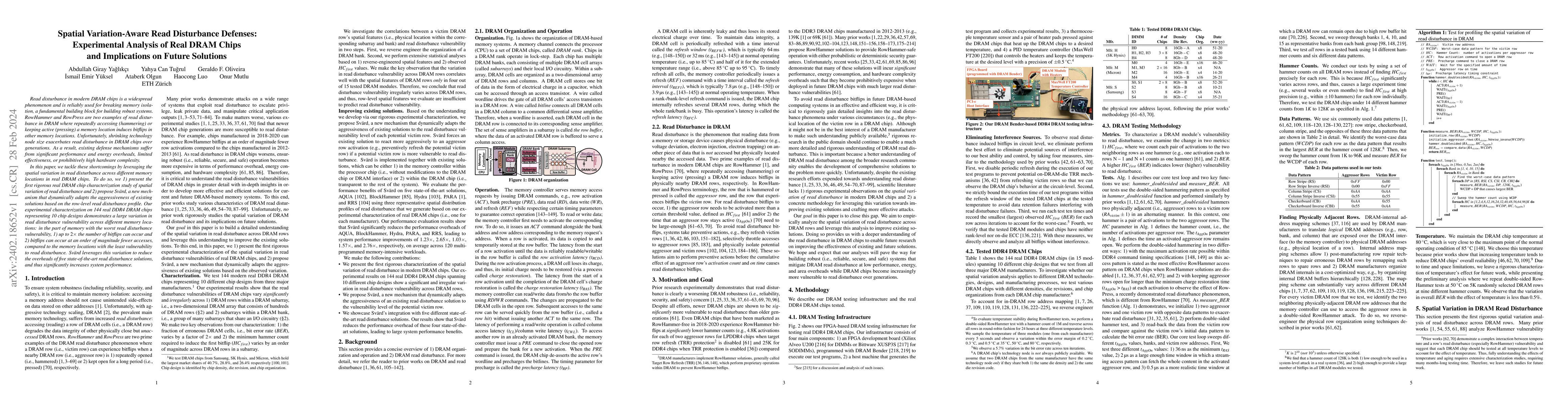 Thumbnail for Spatial Variation-Aware Read Disturbance Defenses: Experimental Analysis
  of Real DRAM Chips and Implications on Future Solutions