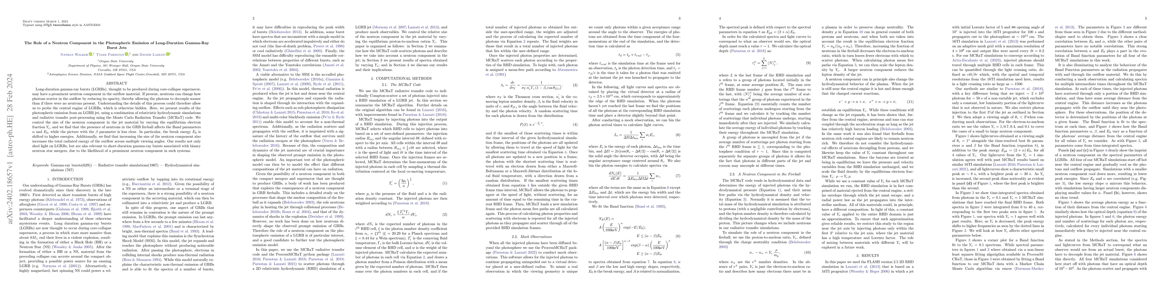 Thumbnail for The Role of a Neutron Component in the Photospheric Emission of
  Long-Duration Gamma-Ray Burst Jets
