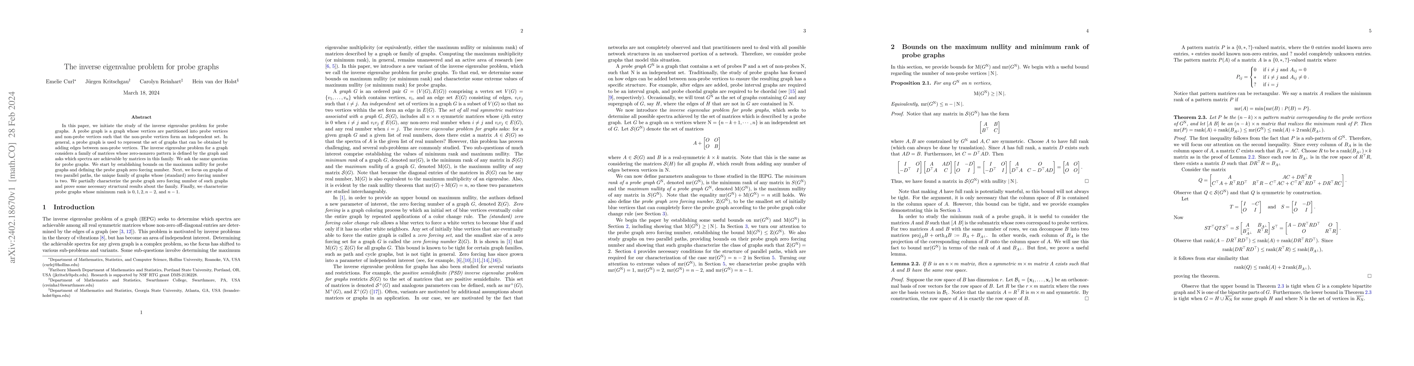 Thumbnail for The inverse eigenvalue problem for probe graphs