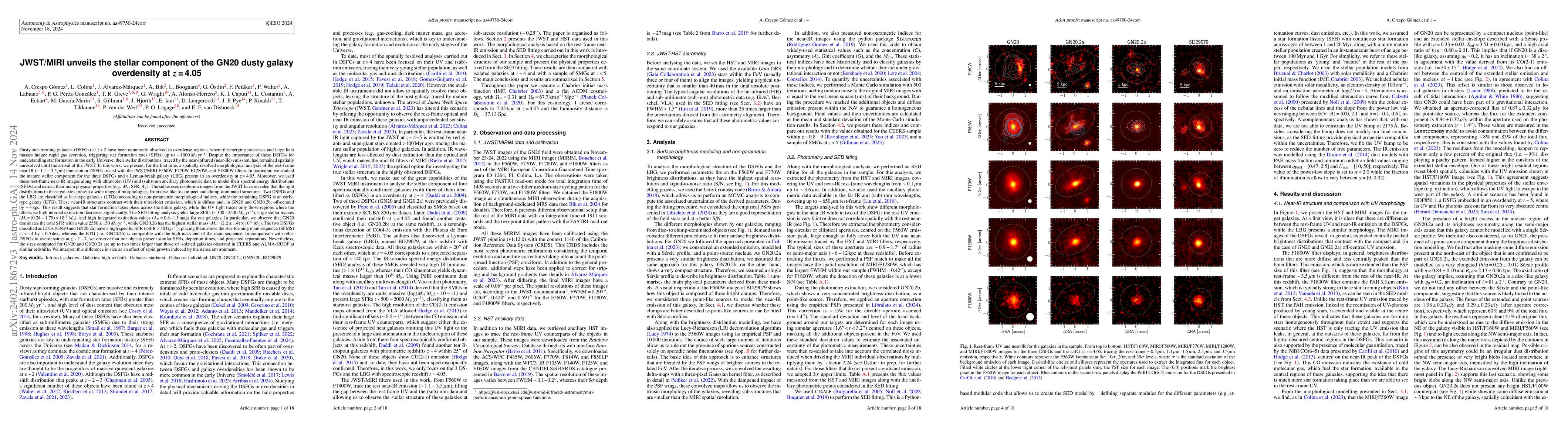 Thumbnail for JWST/MIRI unveils the stellar component of the GN20 dusty galaxy
  overdensity at $z$=4.05