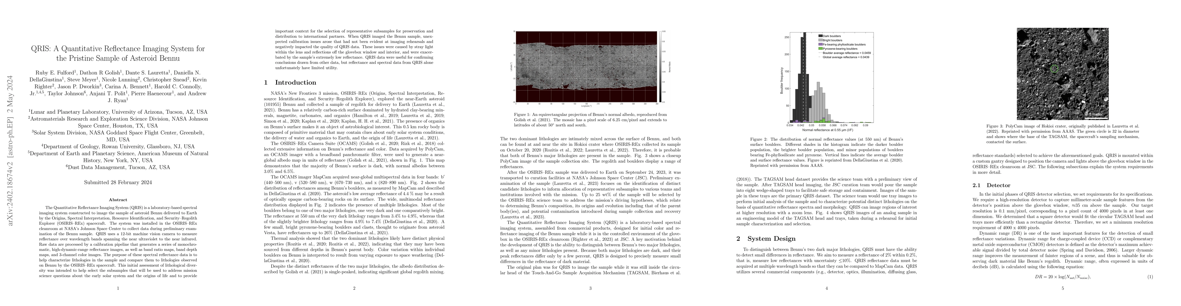Thumbnail for QRIS: A Quantitative Reflectance Imaging System for the Pristine Sample
  of Asteroid Bennu