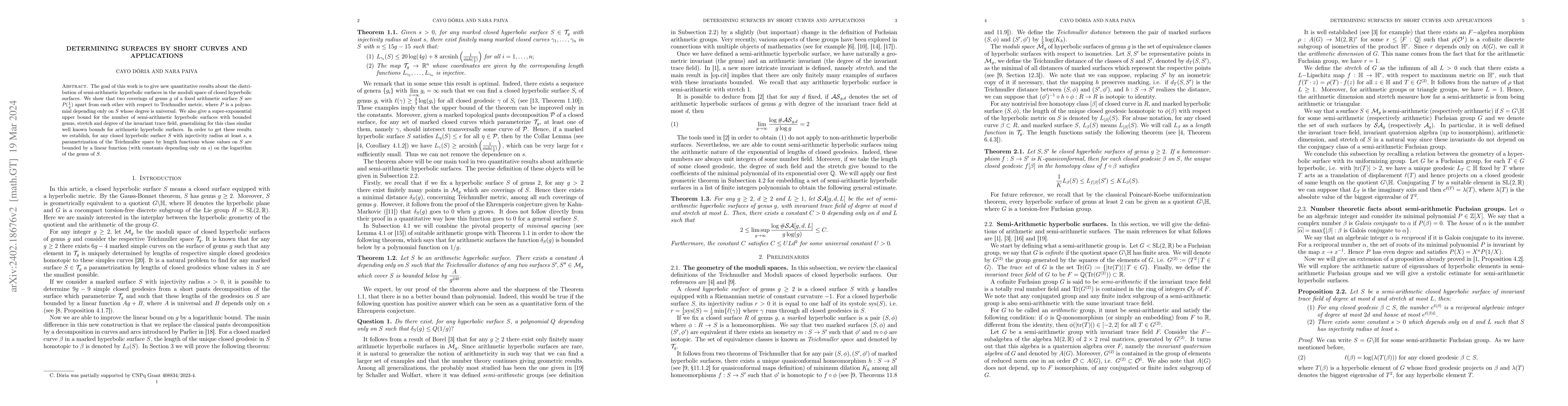 Thumbnail for Determining surfaces by short curves and applications