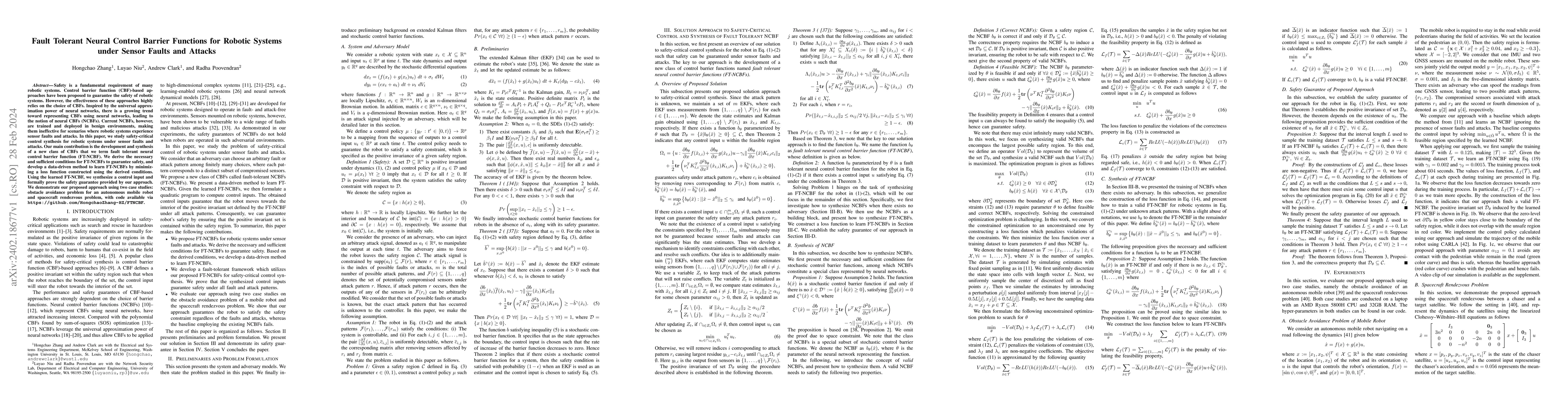 Thumbnail for Fault Tolerant Neural Control Barrier Functions for Robotic Systems
  under Sensor Faults and Attacks