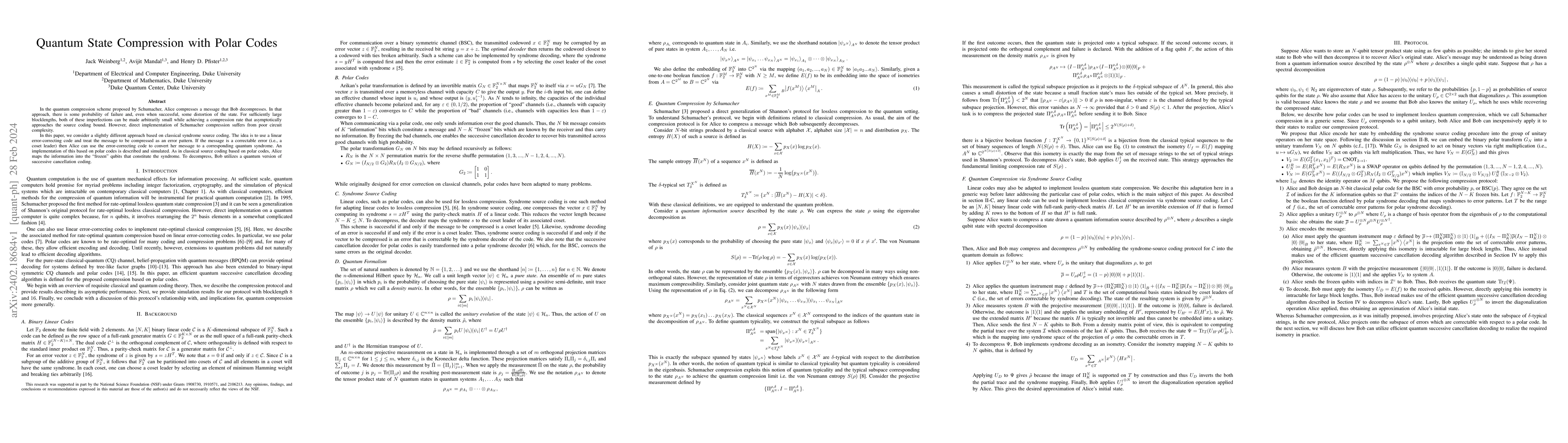 Thumbnail for Quantum State Compression with Polar Codes