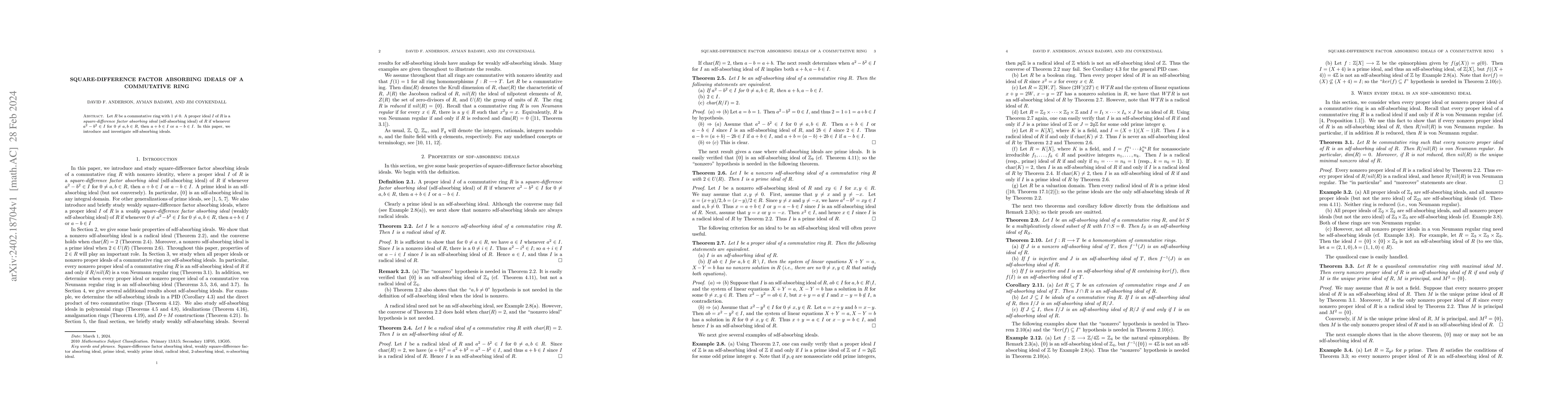 Thumbnail for Square-difference factor absorbing ideals of a commutative ring