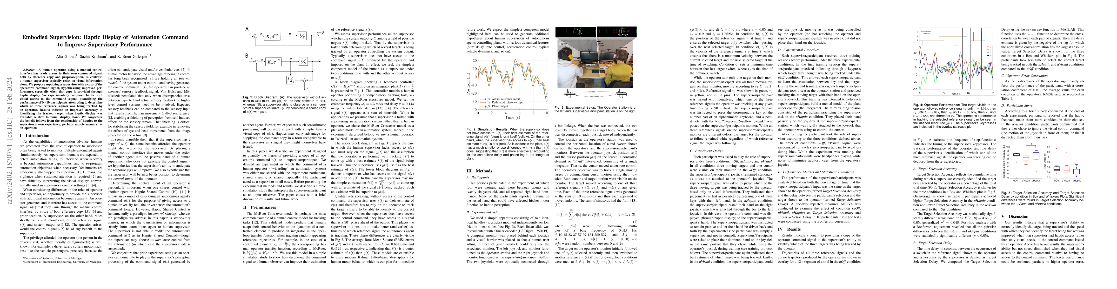 Thumbnail for Embodied Supervision: Haptic Display of Automation Command to Improve
  Supervisory Performance