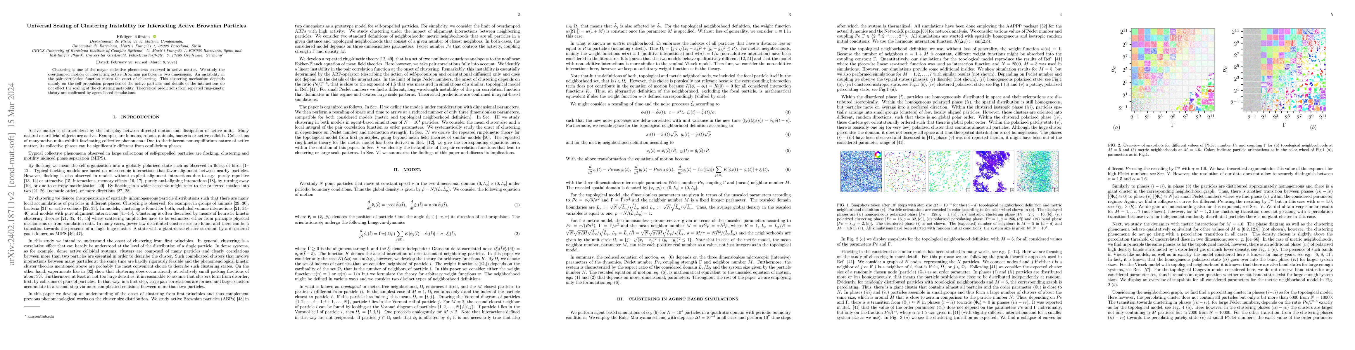 Thumbnail for Universal Scaling of Clustering Instability for Interacting Active
  Brownian Particles