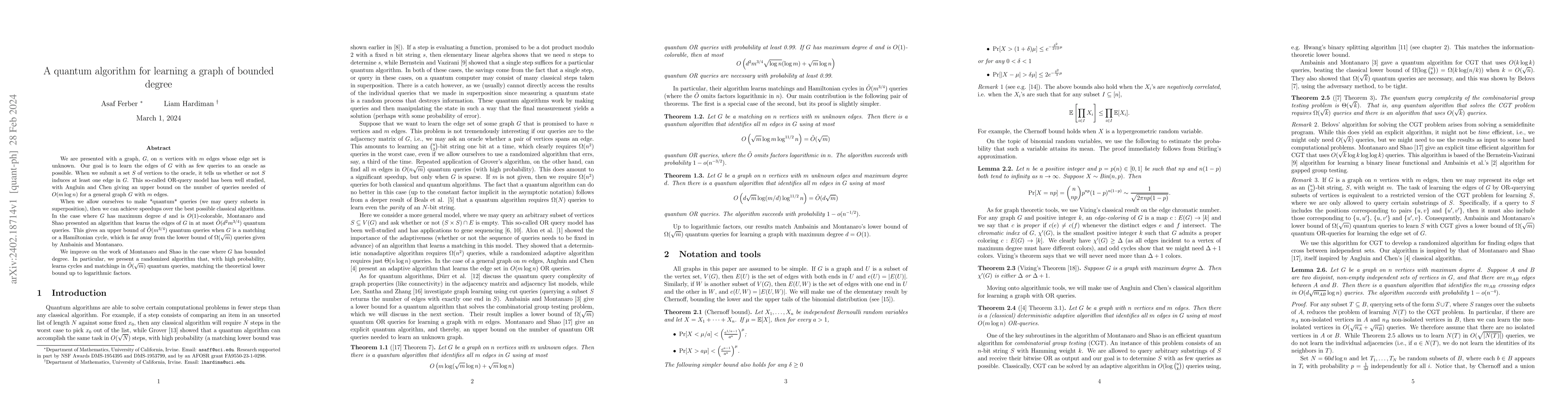 Thumbnail for A quantum algorithm for learning a graph of bounded degree