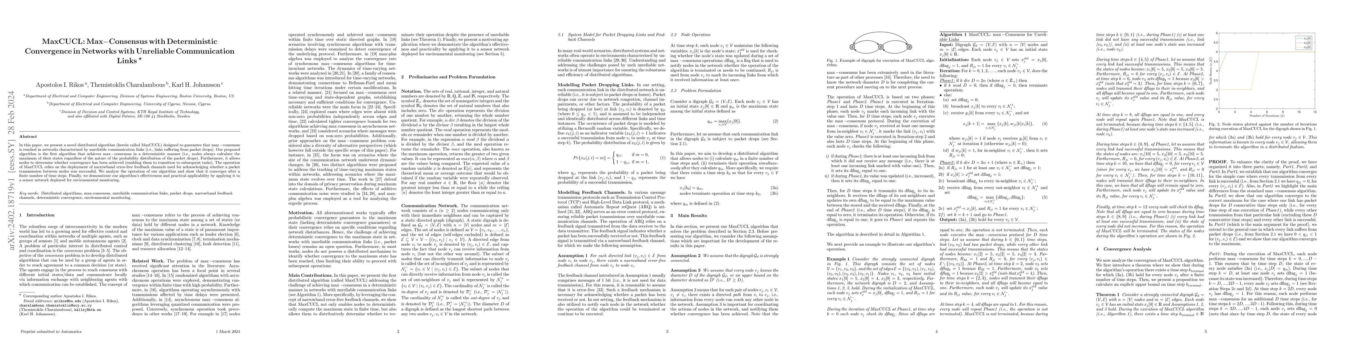 Thumbnail for MaxCUCL: Max-Consensus with Deterministic Convergence in Networks with
  Unreliable Communication