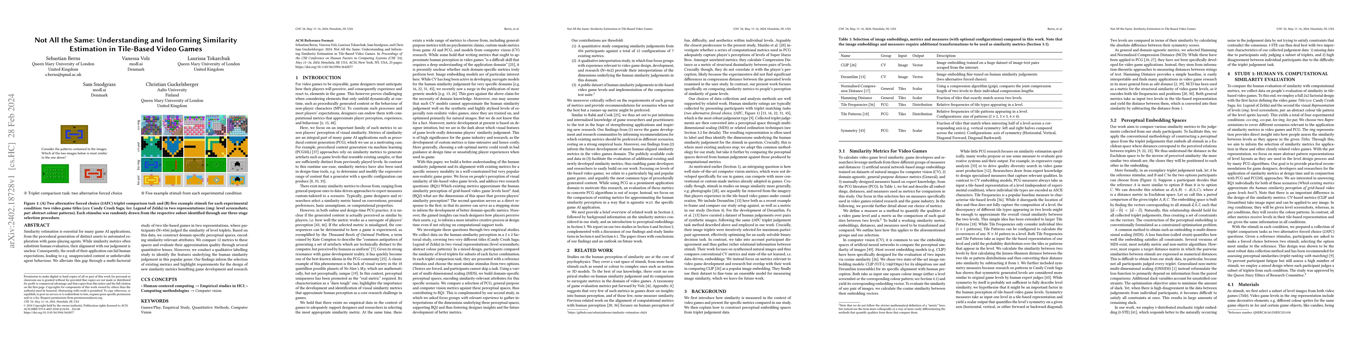 Thumbnail for Not All the Same: Understanding and Informing Similarity Estimation in
  Tile-Based Video Games