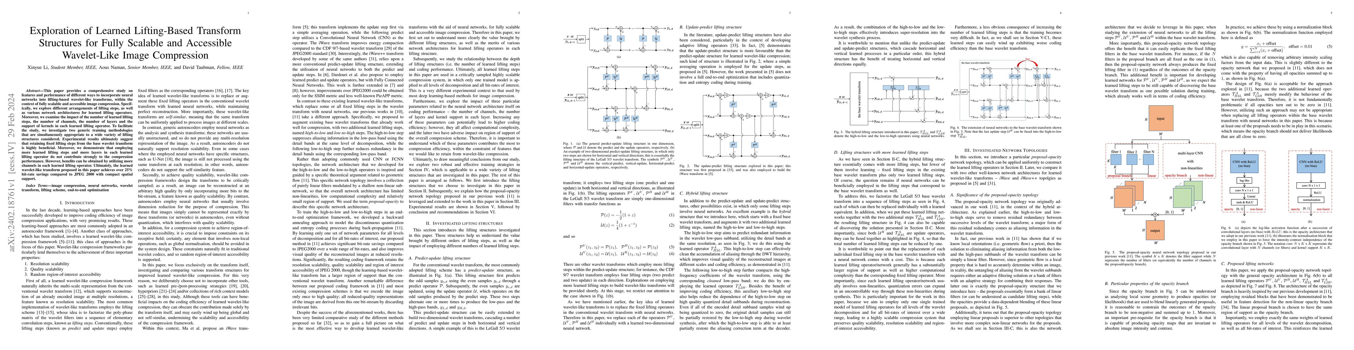 Thumbnail for Exploration of Learned Lifting-Based Transform Structures for Fully
  Scalable and Accessible Wavelet-Like Image Compression