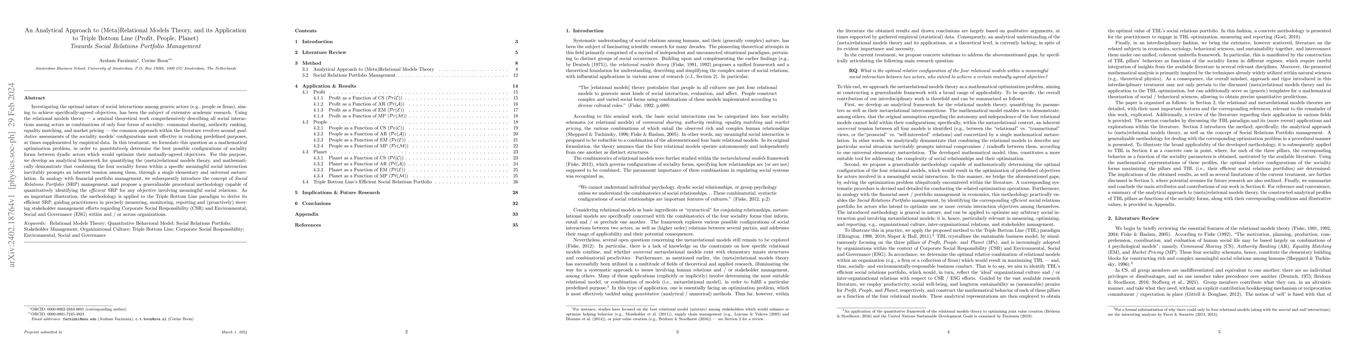 Thumbnail for An Analytical Approach to (Meta)Relational Models Theory, and its
  Application to Triple Bottom Line (Profit, People, Planet) -- Towards Social
  Relations Portfolio Management