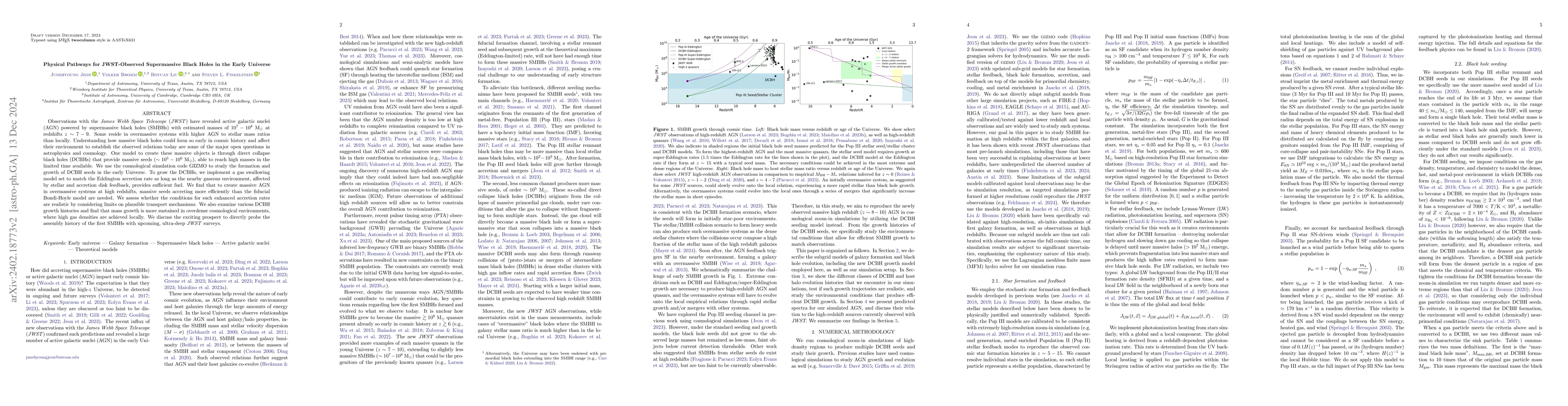 Thumbnail for Physical Pathways for JWST-Observed Supermassive Black Holes in the
  Early Universe