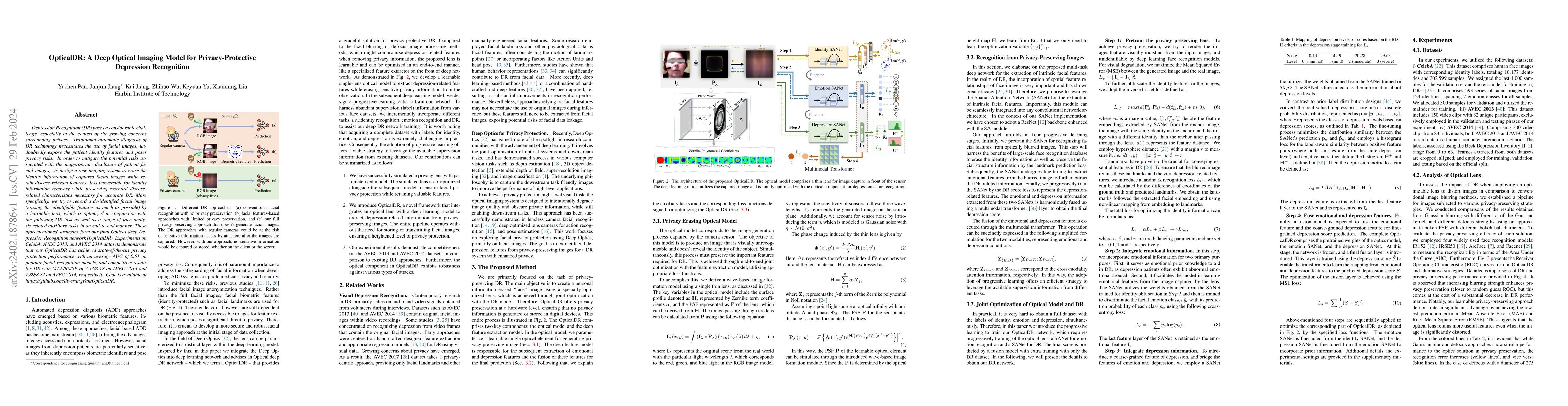 Thumbnail for OpticalDR: A Deep Optical Imaging Model for Privacy-Protective
  Depression Recognition