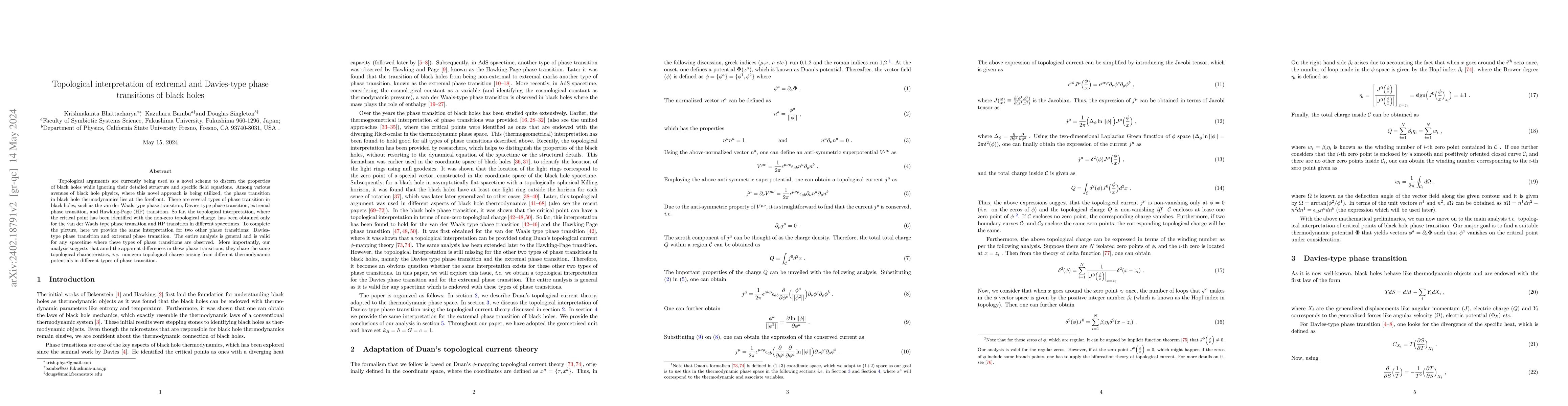 Thumbnail for Topological interpretation of extremal and Davies-type phase transitions
  of black holes