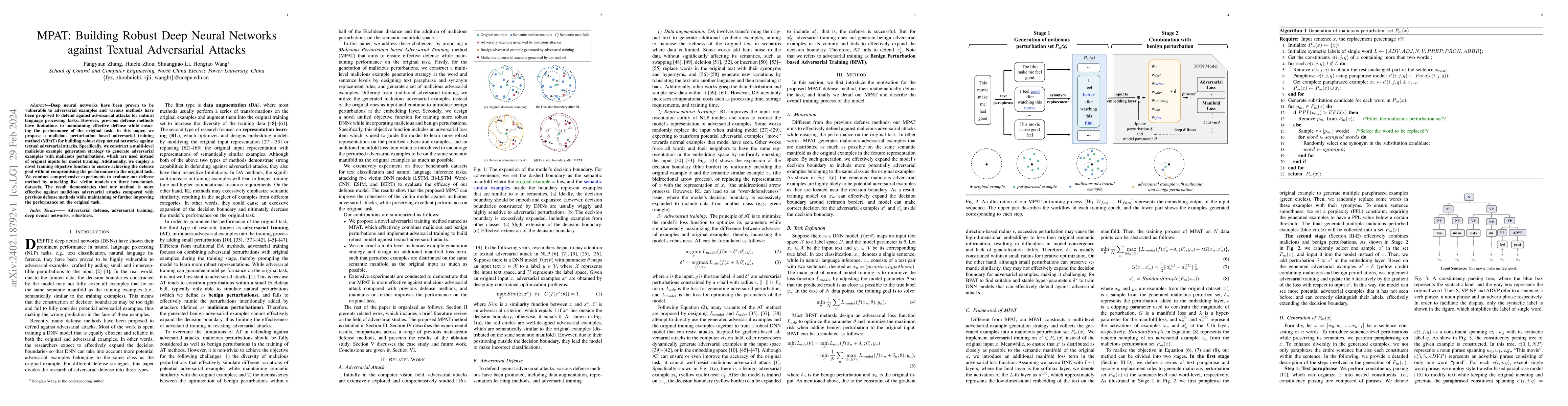 Thumbnail for MPAT: Building Robust Deep Neural Networks against Textual Adversarial
  Attacks