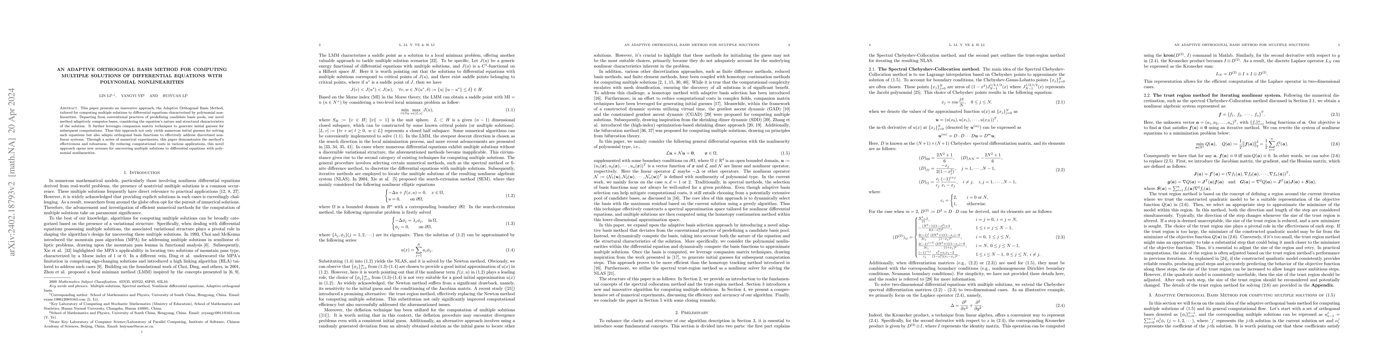 Thumbnail for An Adaptive Orthogonal Basis Method for Computing Multiple Solutions of
  Differential Equations with polynomial nonlinearities