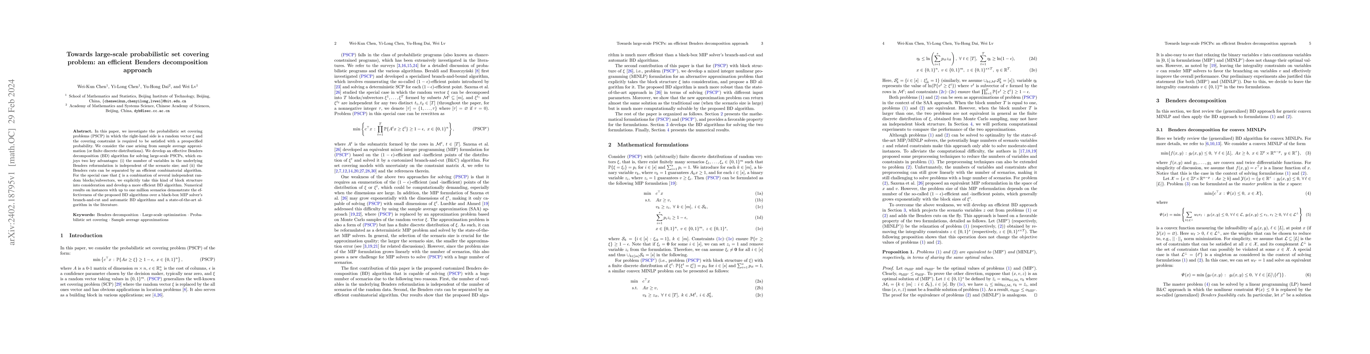 Thumbnail for Towards Large-scale Probabilistic Set Covering Problem: An Efficient
  Benders Decomposition Approach