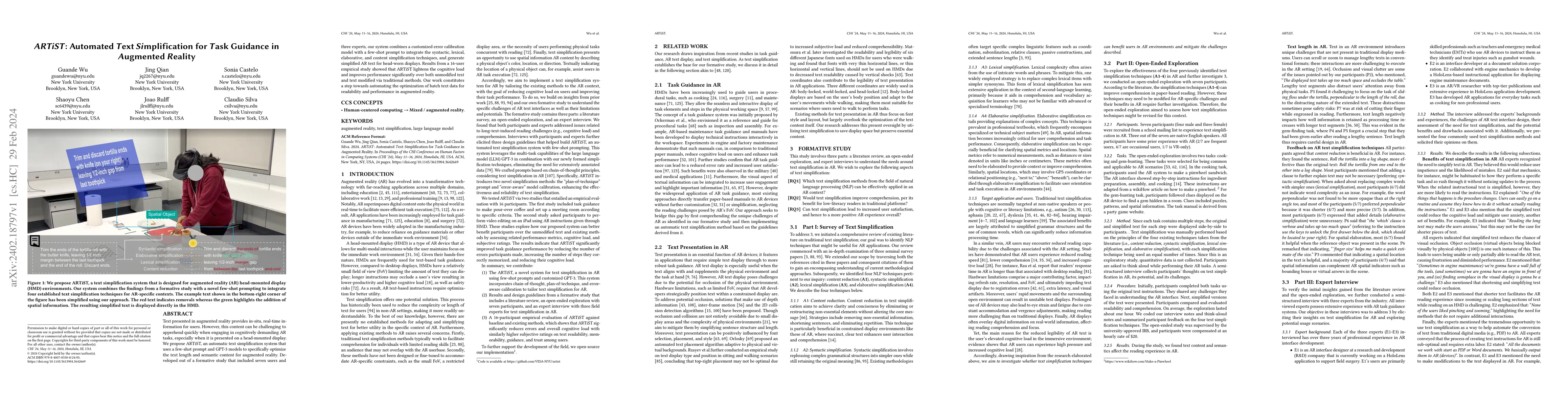 Thumbnail for ARTiST: Automated Text Simplification for Task Guidance in Augmented
  Reality