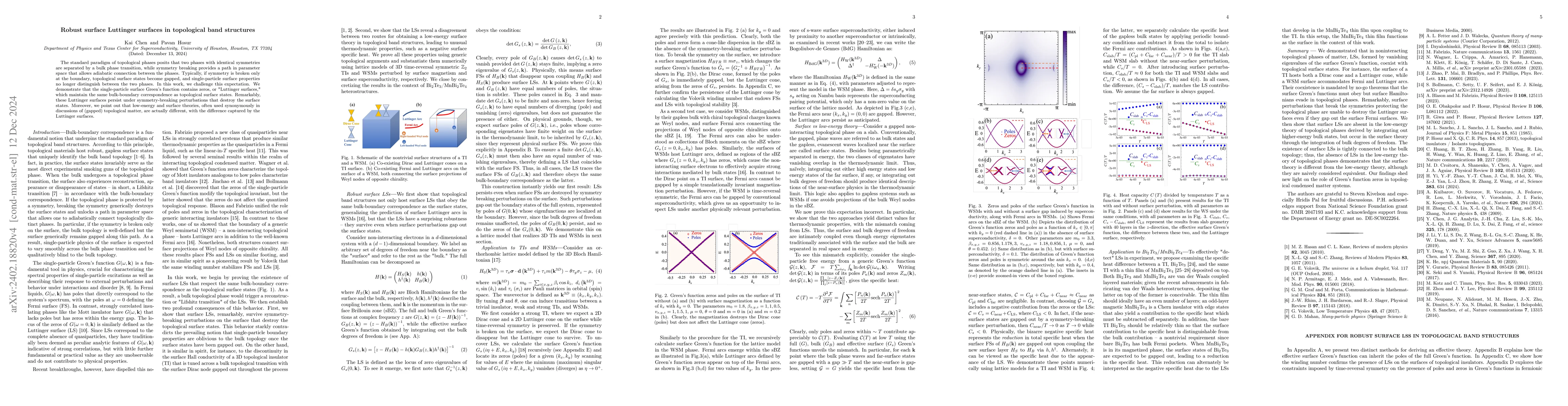 Thumbnail for Surface Luttinger surfaces and Luttinger-Lifshitz transitions in
  topological band structures