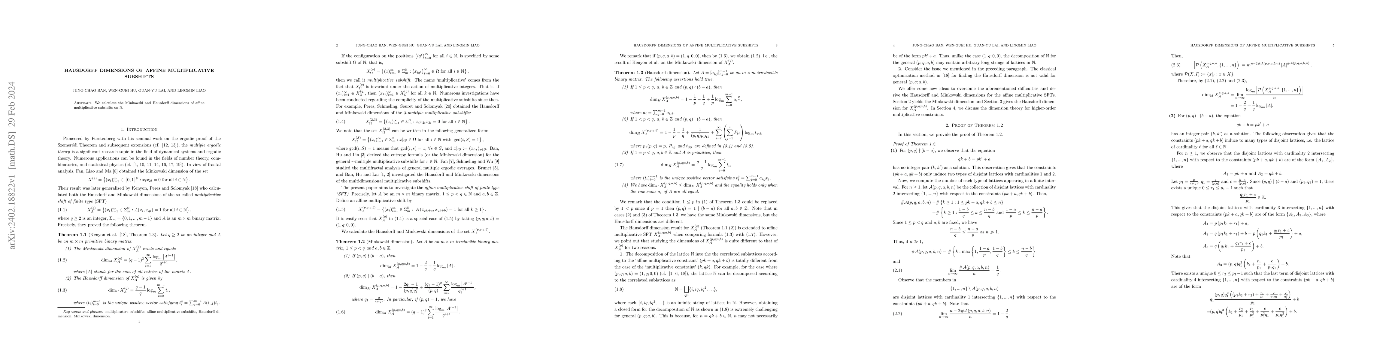 Thumbnail for Hausdorff dimensions of affine multiplicative subshifts