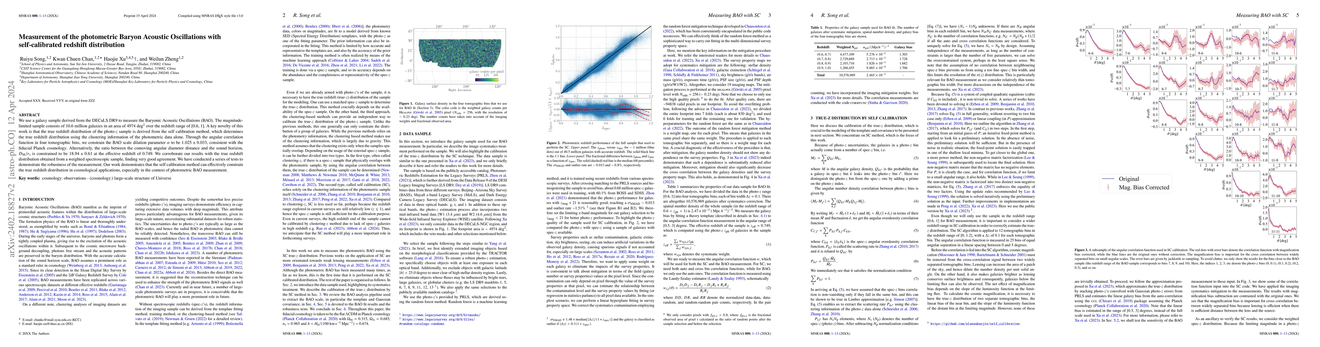 Thumbnail for Measurement of the photometric Baryon Acoustic Oscillations with
  self-calibrated redshift distribution