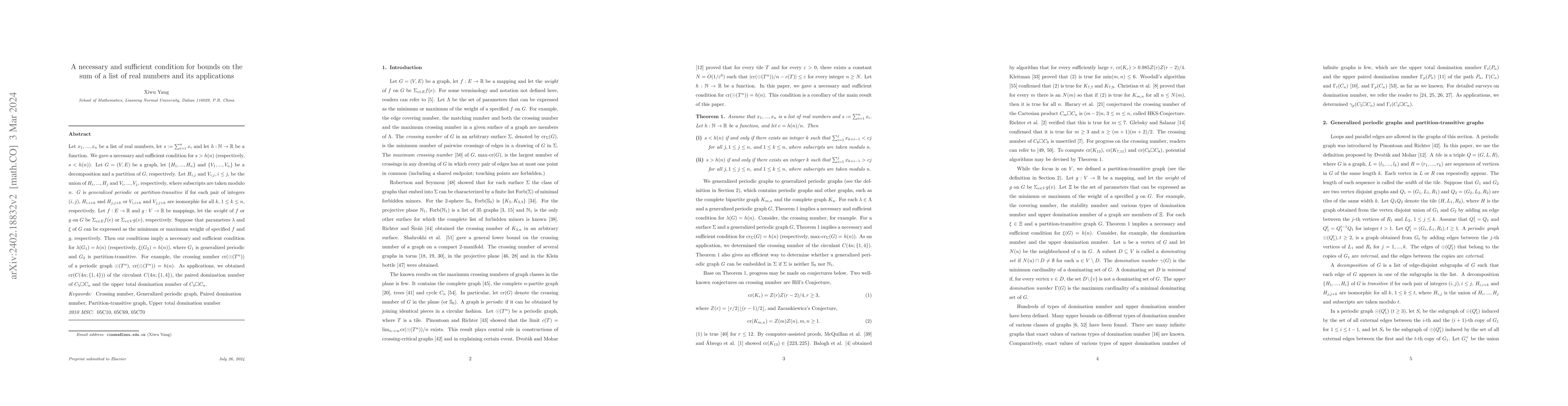 Thumbnail for A necessary and sufficient condition for bounds on the sum of a list of
  real numbers and its applications