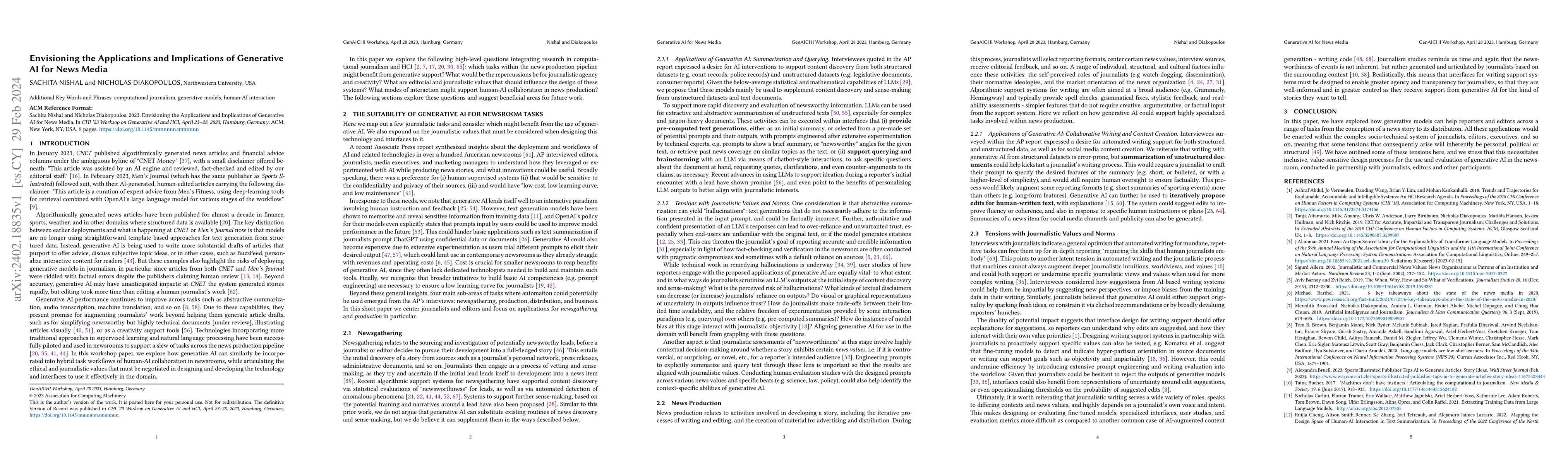Thumbnail for Envisioning the Applications and Implications of Generative AI for News
  Media