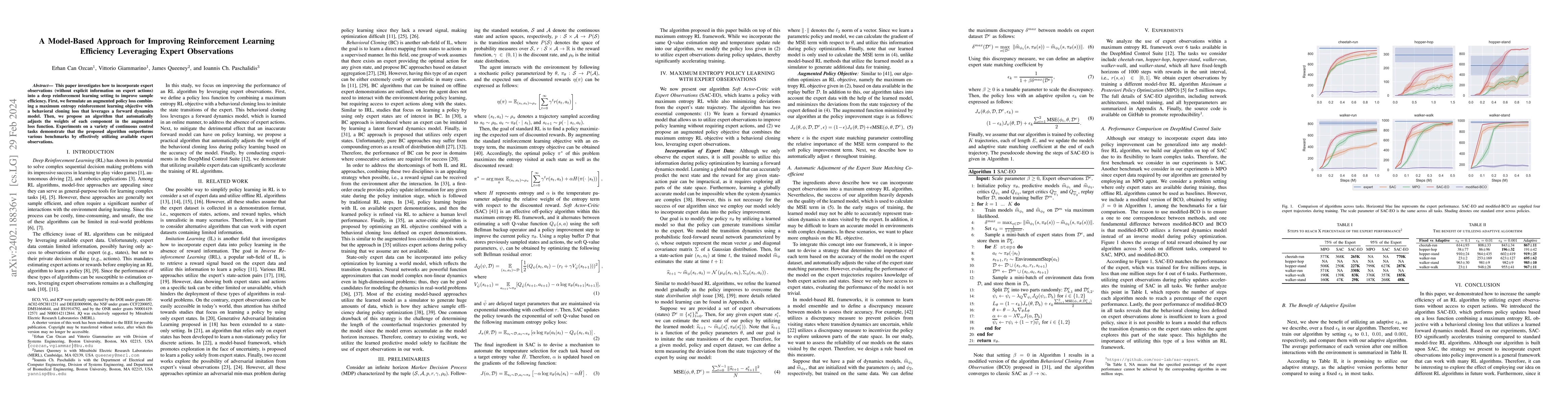 Thumbnail for A Model-Based Approach for Improving Reinforcement Learning Efficiency
  Leveraging Expert Observations