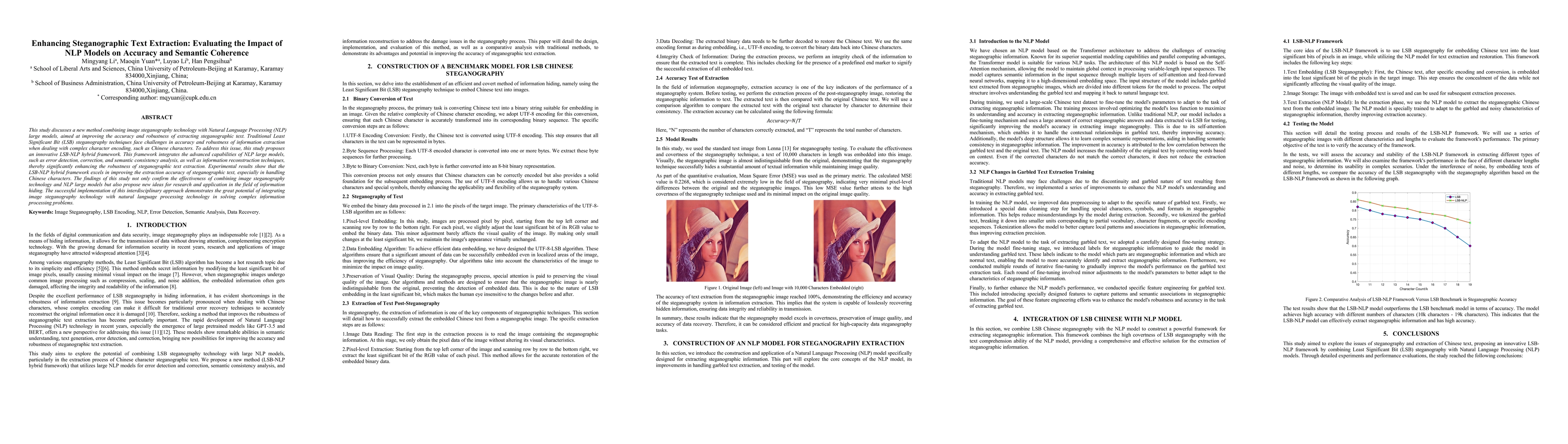 Thumbnail for Enhancing Steganographic Text Extraction: Evaluating the Impact of NLP
  Models on Accuracy and Semantic Coherence