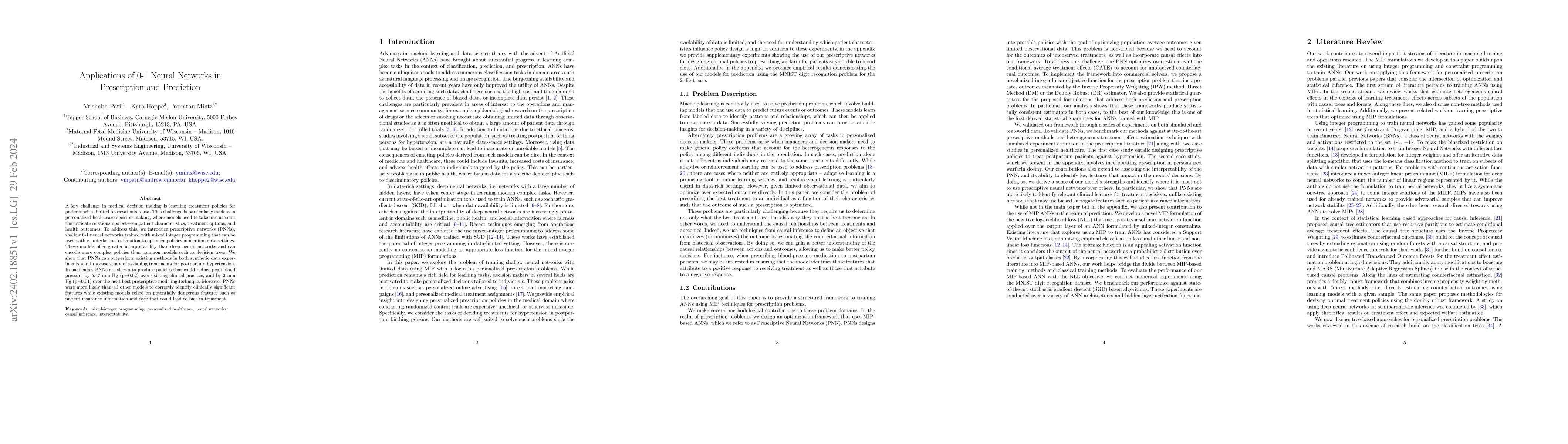 Thumbnail for Applications of 0-1 Neural Networks in Prescription and Prediction