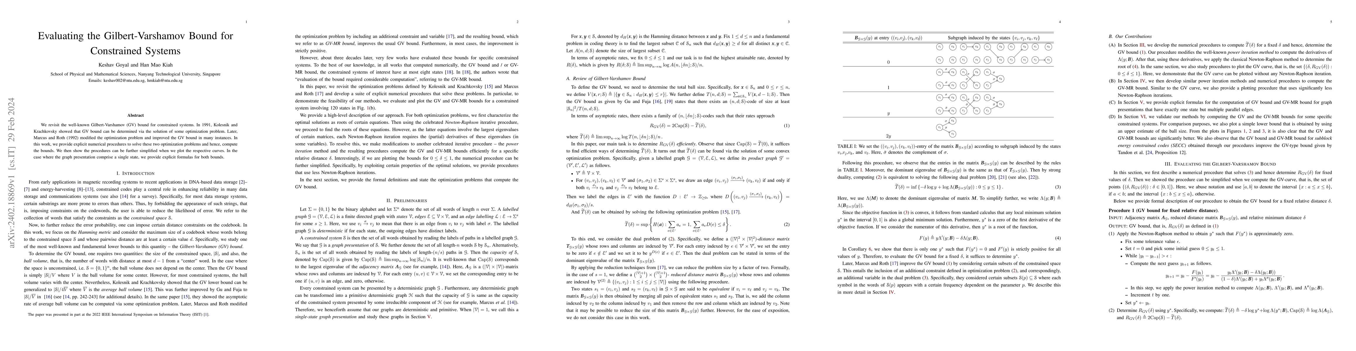 Thumbnail for Evaluating the Gilbert-Varshamov Bound for Constrained Systems