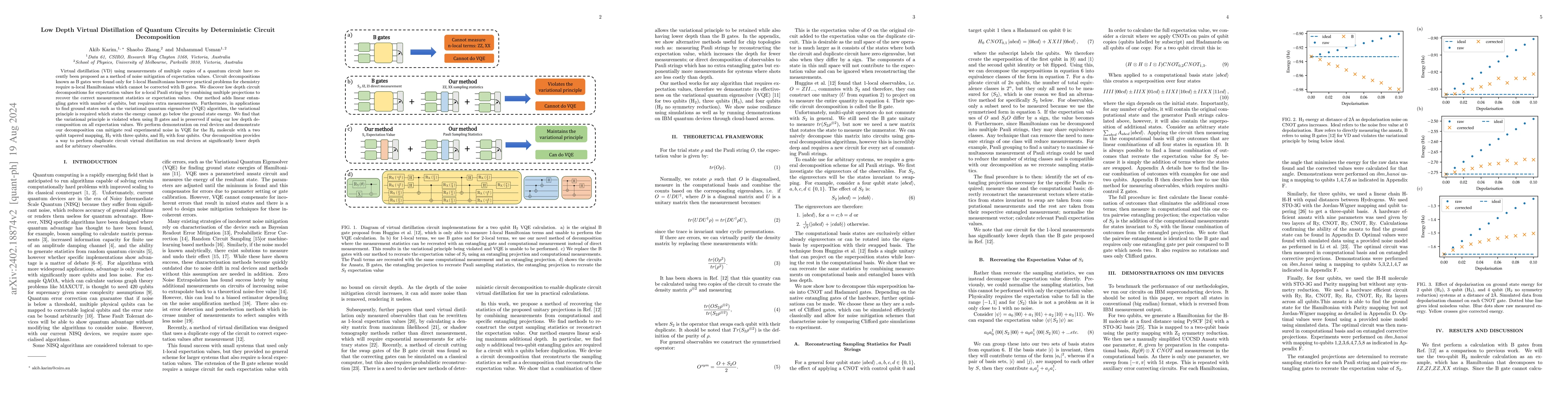 Thumbnail for Low Depth Virtual Distillation of Quantum Circuits by Deterministic
  Circuit Decomposition