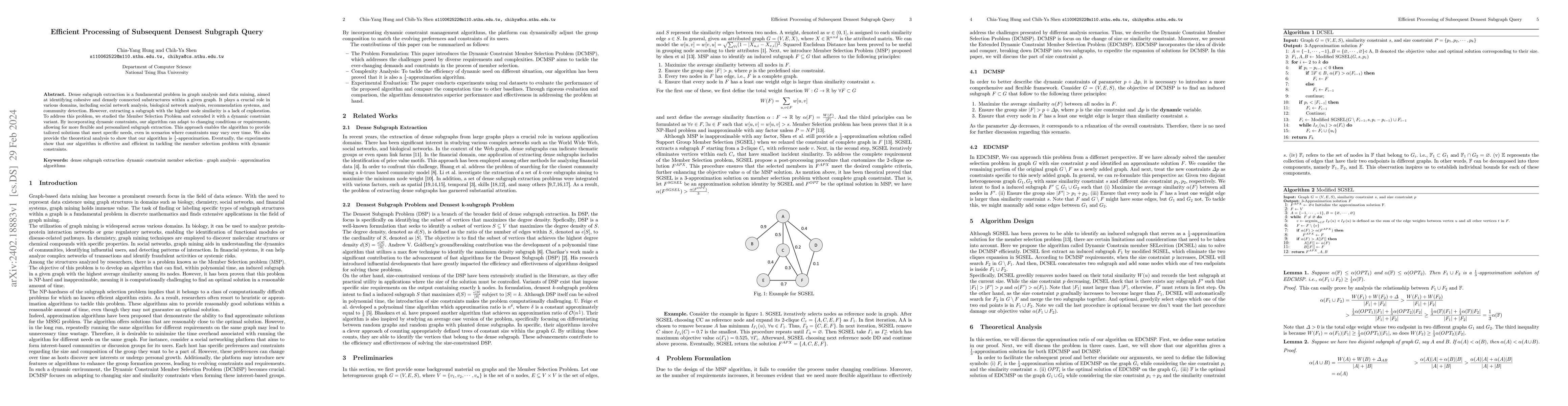 Thumbnail for Efficient Processing of Subsequent Densest Subgraph Query