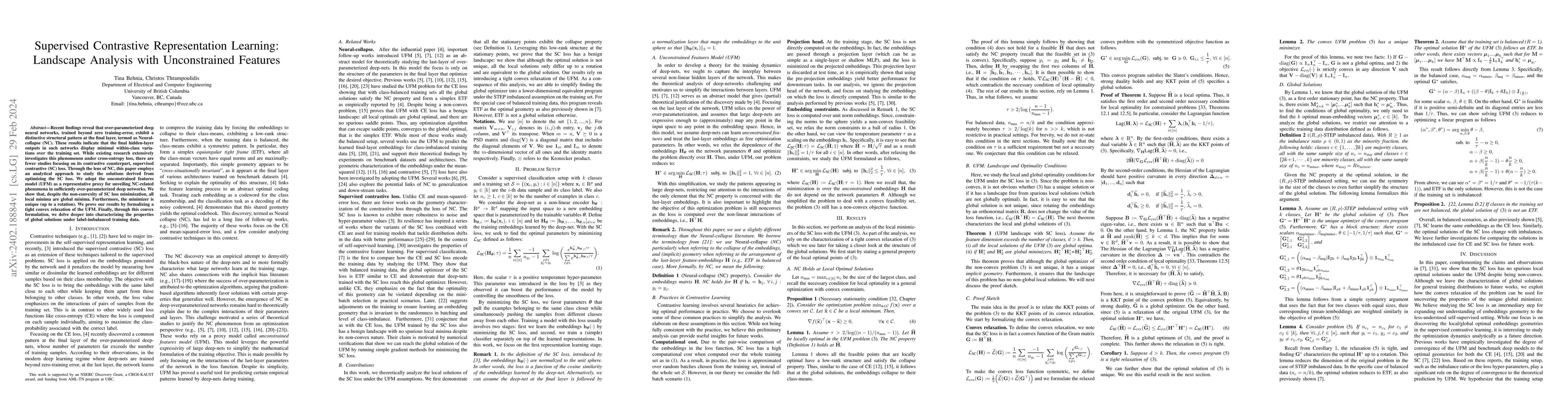 Thumbnail for Supervised Contrastive Representation Learning: Landscape Analysis with
  Unconstrained Features