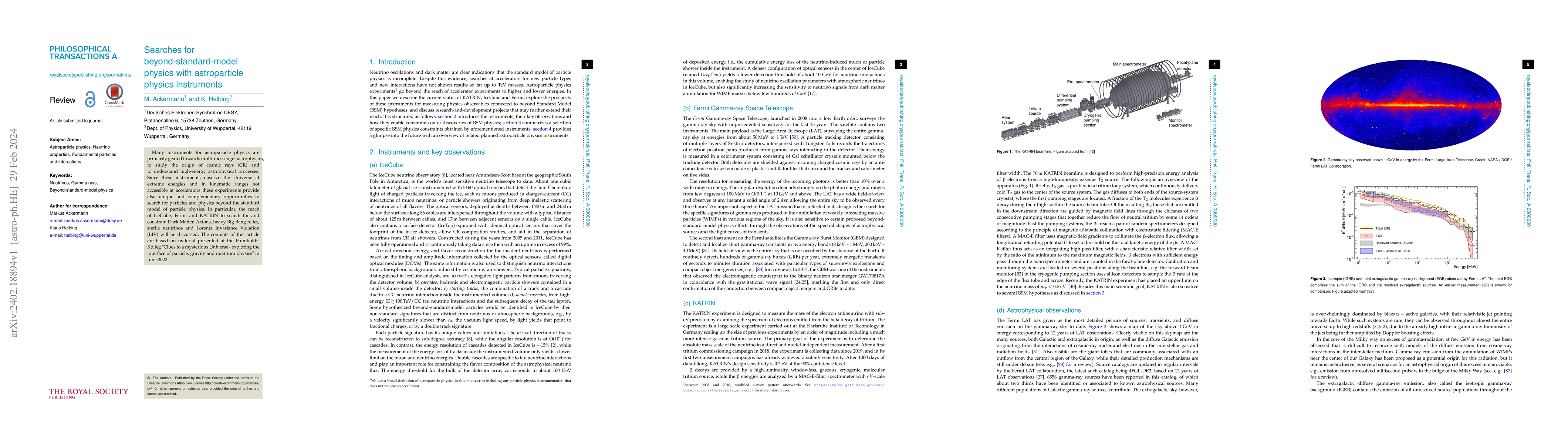 Thumbnail for Searches for beyond-standard-model physics with astroparticle physics
  instruments