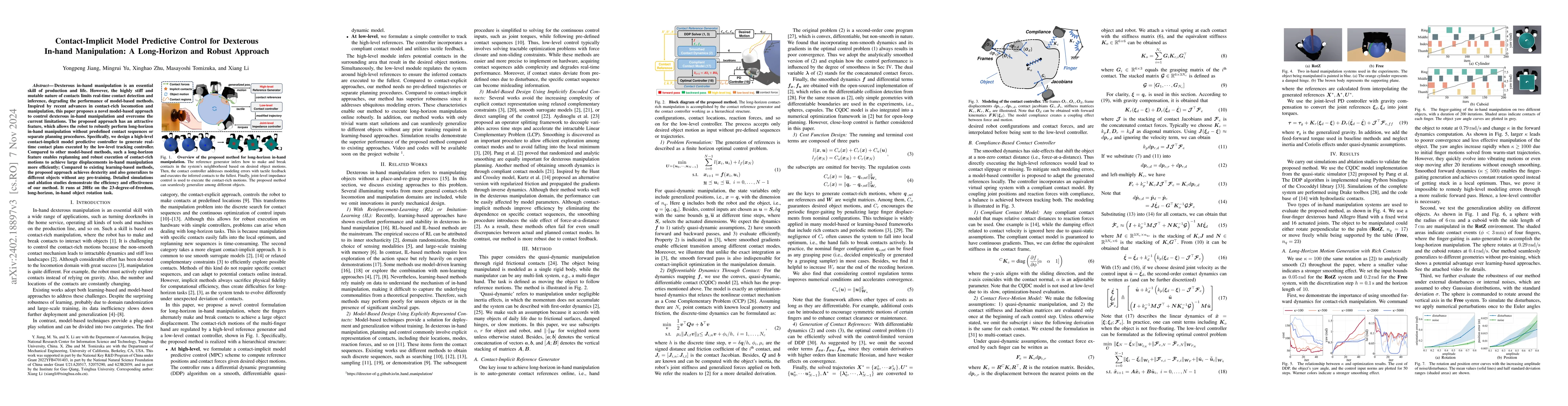 Thumbnail for Contact-Implicit Model Predictive Control for Dexterous In-hand
  Manipulation: A Long-Horizon and Robust Approach