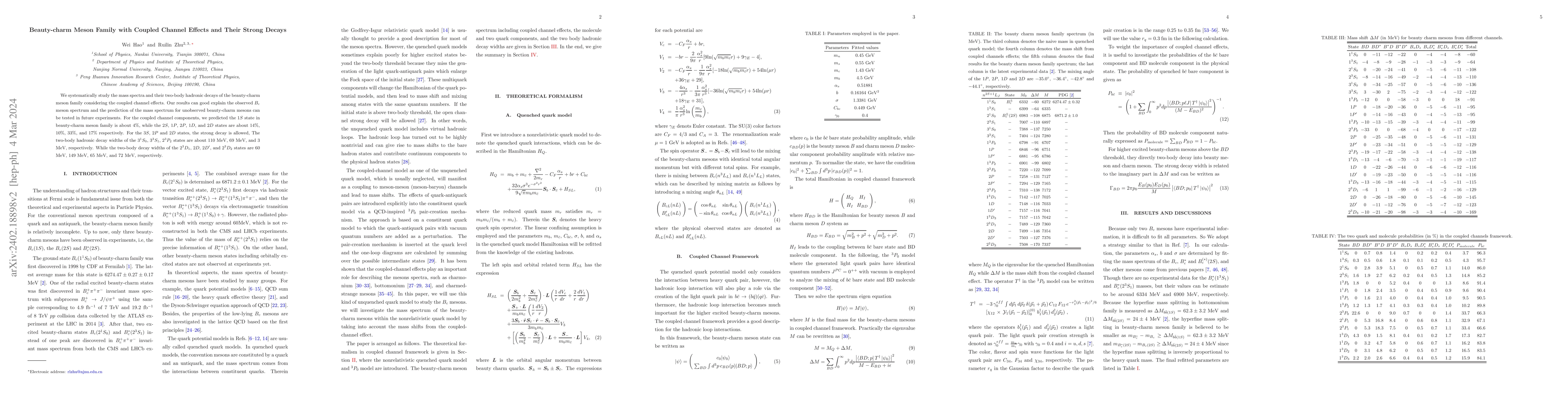 Thumbnail for Beauty-charm Meson Family with Coupled Channel Effects and Their Strong
  Decays