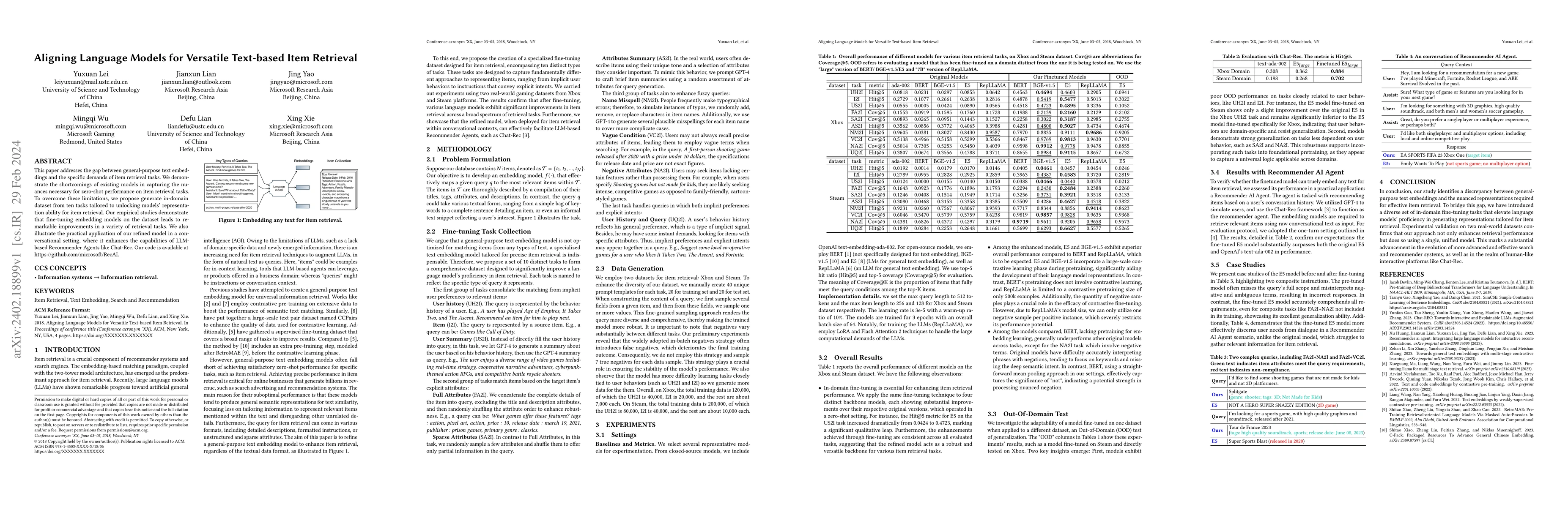 Thumbnail for Aligning Language Models for Versatile Text-based Item Retrieval