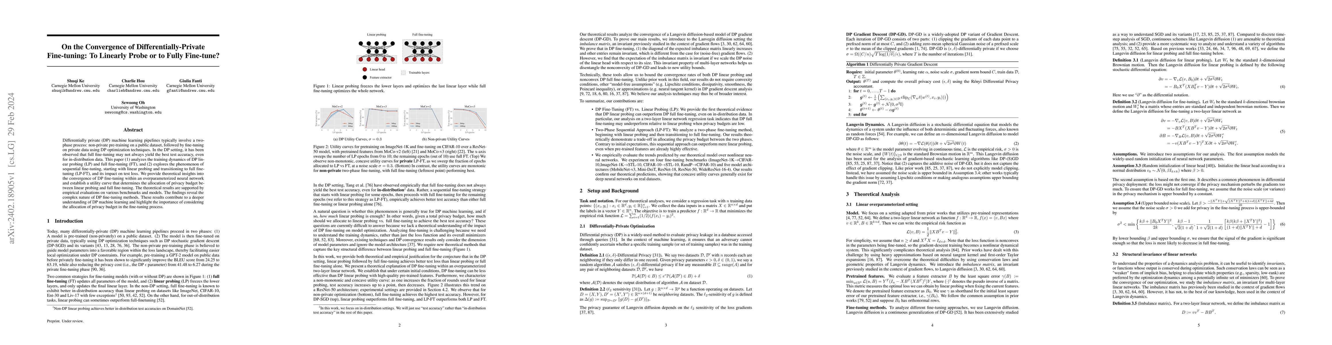 Thumbnail for On the Convergence of Differentially-Private Fine-tuning: To Linearly
  Probe or to Fully Fine-tune?