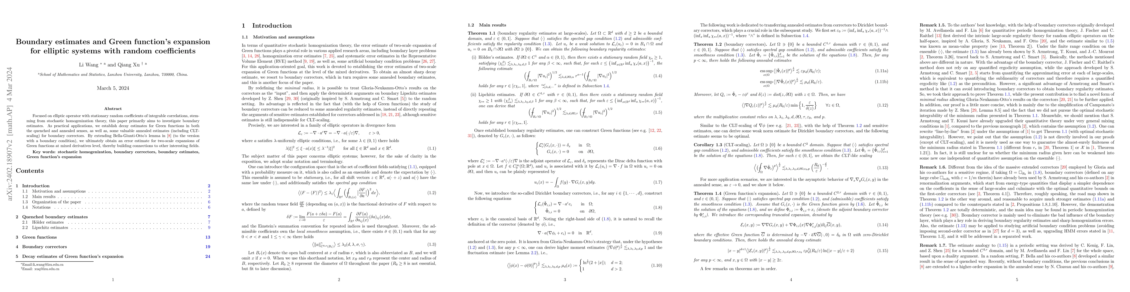 Thumbnail for Boundary estimates and Green function's expansion for elliptic systems
  with random coefficients