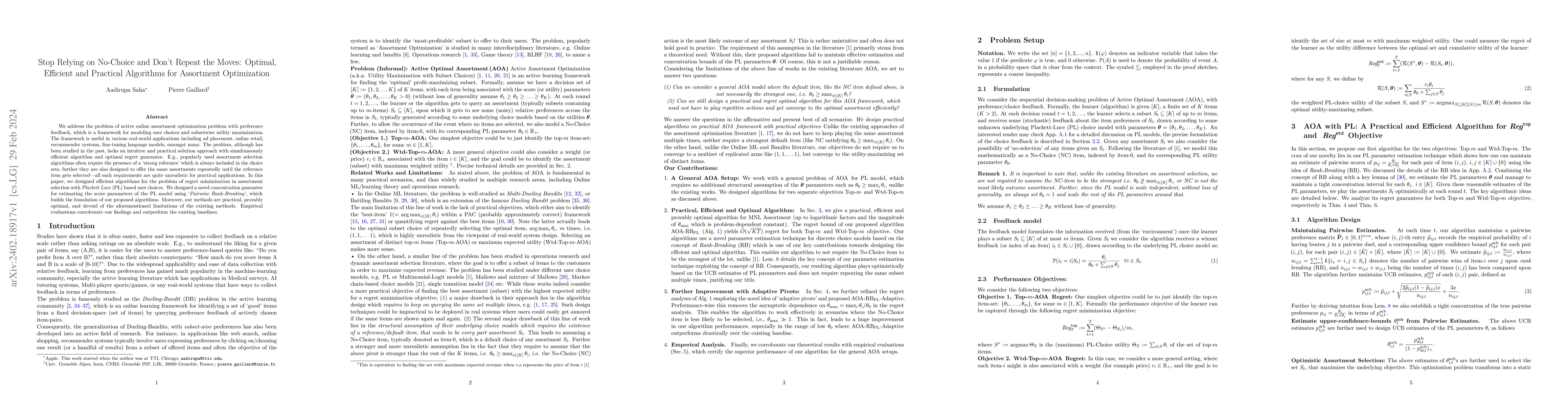 Thumbnail for Stop Relying on No-Choice and Do not Repeat the Moves: Optimal,
  Efficient and Practical Algorithms for Assortment Optimization